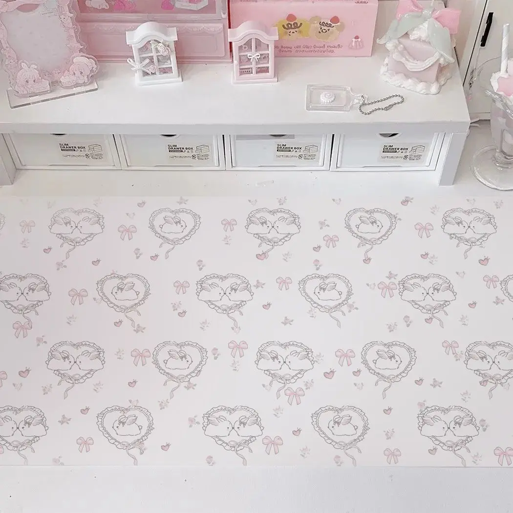 Leather Desk Pad Protector Pink Love Heart Bunny Flower Rabbit Bow Y2K Star Angel Mouse Pad Office Desk Mat PU Desk Blotter Pad