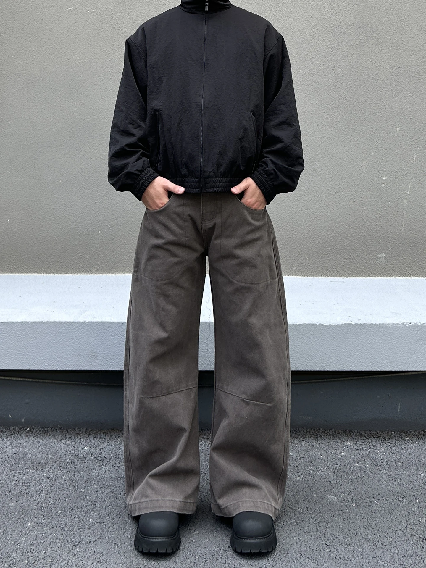 

Cleanfit American Style Brown Outline Knife Jeans Unisex High Street Vibe Loose Casual Long Trousers Straight Cut