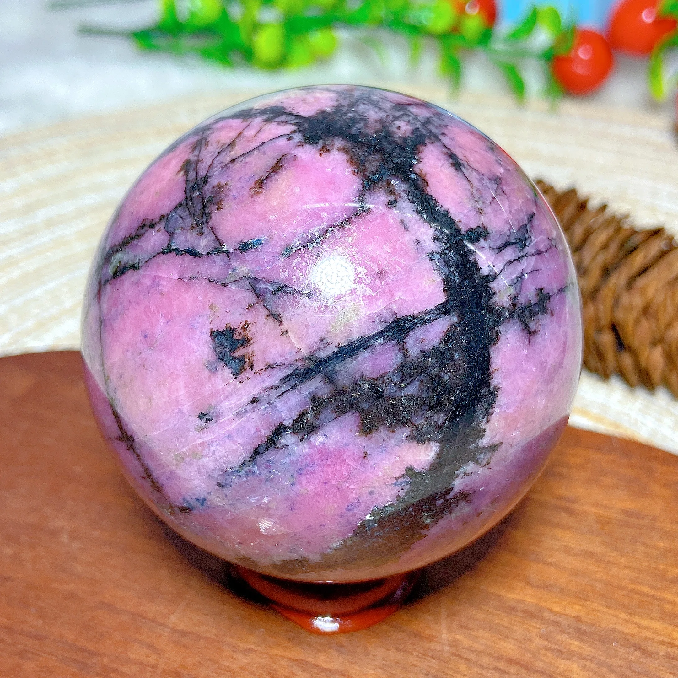 Healing Natural Crystal Rhodonite With Black Tourmaline Sphere Stone Reiki Home Decorations Mineral Energy Gift Ore High Quality