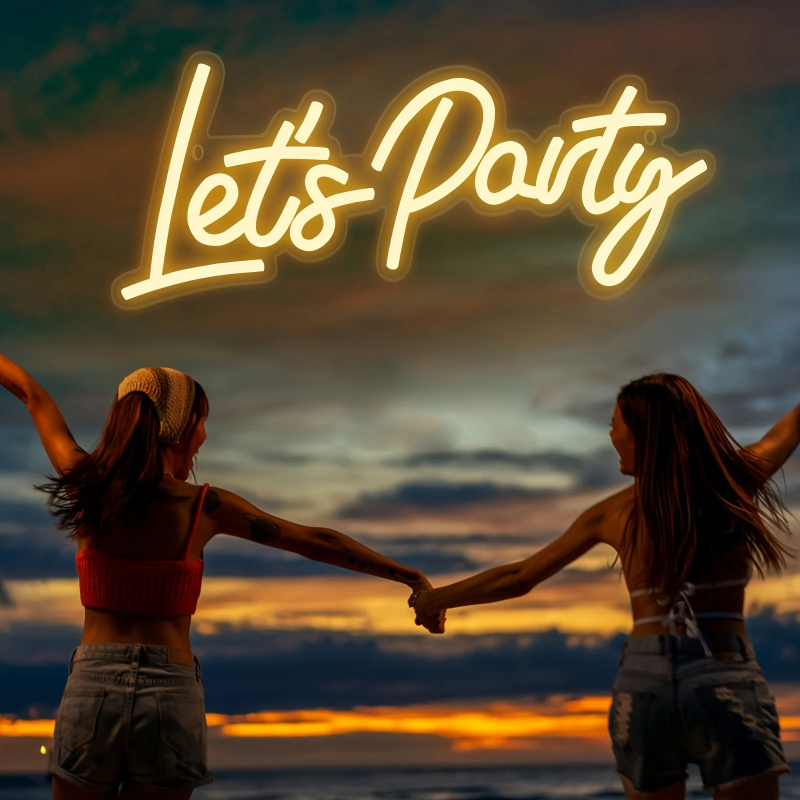 

Неоновая вывеска "Let's Party" - декор для вечеринки с USB-питанием и элегантным каллиграфическим шрифтом | Не требуются батарейки, идеально подходят для дома.