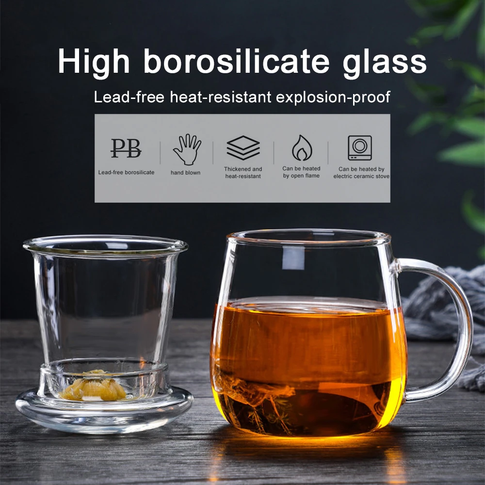 Glass Teacup Office Heat Resistant High Temperature Explosion Proof Tea Infuser Coffee Cup with Tea Infuser Filter Tea Mug