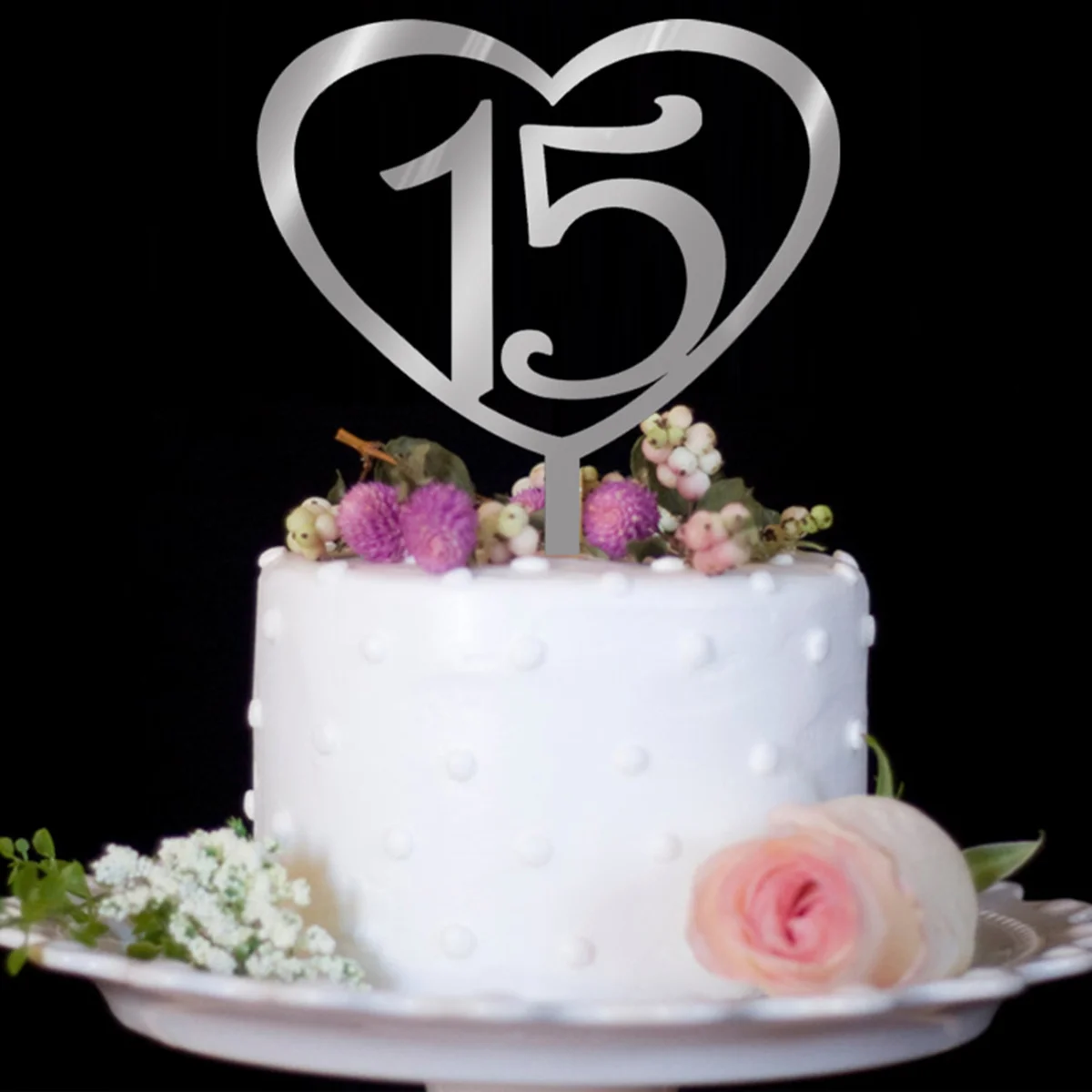 

15 Number Cake Topper Acrylic Love Heart Shape Birthday Anniversary Decoration 15Th Birthday Cake Topper Reusable Food Safe