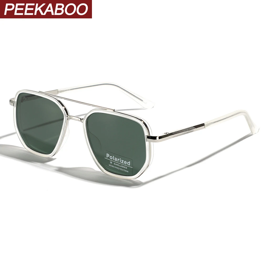 Peekaboo TR90 spolaryzowane okulary mężczyźni styl retro metalowe kwadratowe okulary przeciwsłoneczne dla kobiet podwójny most jazdy zielony czarny uv400
