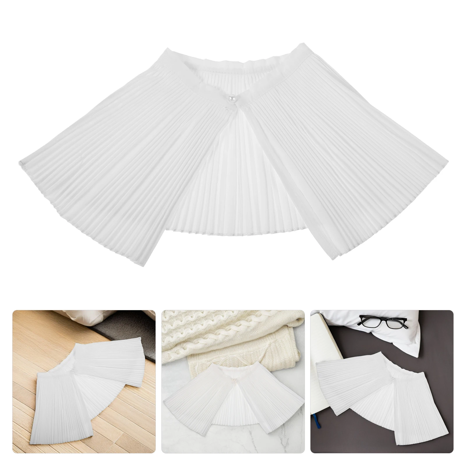 

Retro Pleated False Collar Shrug Shawl Cape Neck Scarf Overlay For Women Tops Teens Detachable Decorative Large Lapel