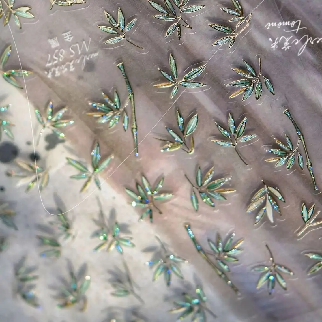 

Antique Metal Workmanship Emerald Bamboo Leaf Green Lovely Plant Flower Delicate Self Adhesive Nail Art Stickers Manicure Decals