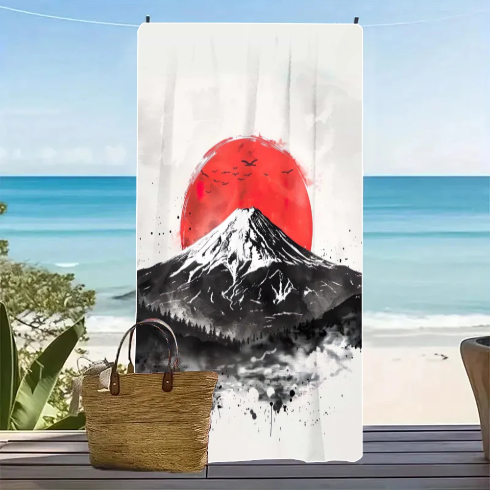 Red Sun Under The Ink Painting of Mount Fuji Towel Shower Towel Super Soft Absorbent Microfiber Beach Towel8.4