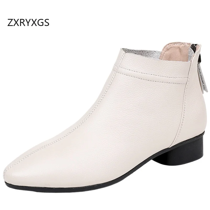 

ZXRYXGS Сапоги из натуральной кожи с острым носком, женские короткие сапоги, осенне-зимние ботинки большого размера, удобные низкие каблуки Tide