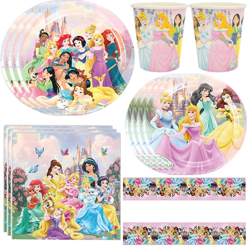 

Princess Birthday Party Supplies Decor for Girls Princess Birthday Tableware Party Plates Paper Cups Princess Tablecloth Party