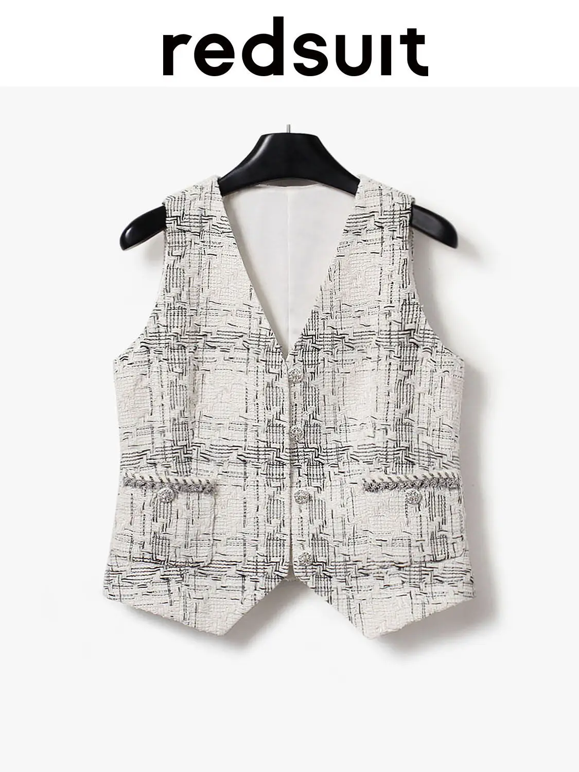New V-neck gold black white woven texture lightweight floral vest top Custom size