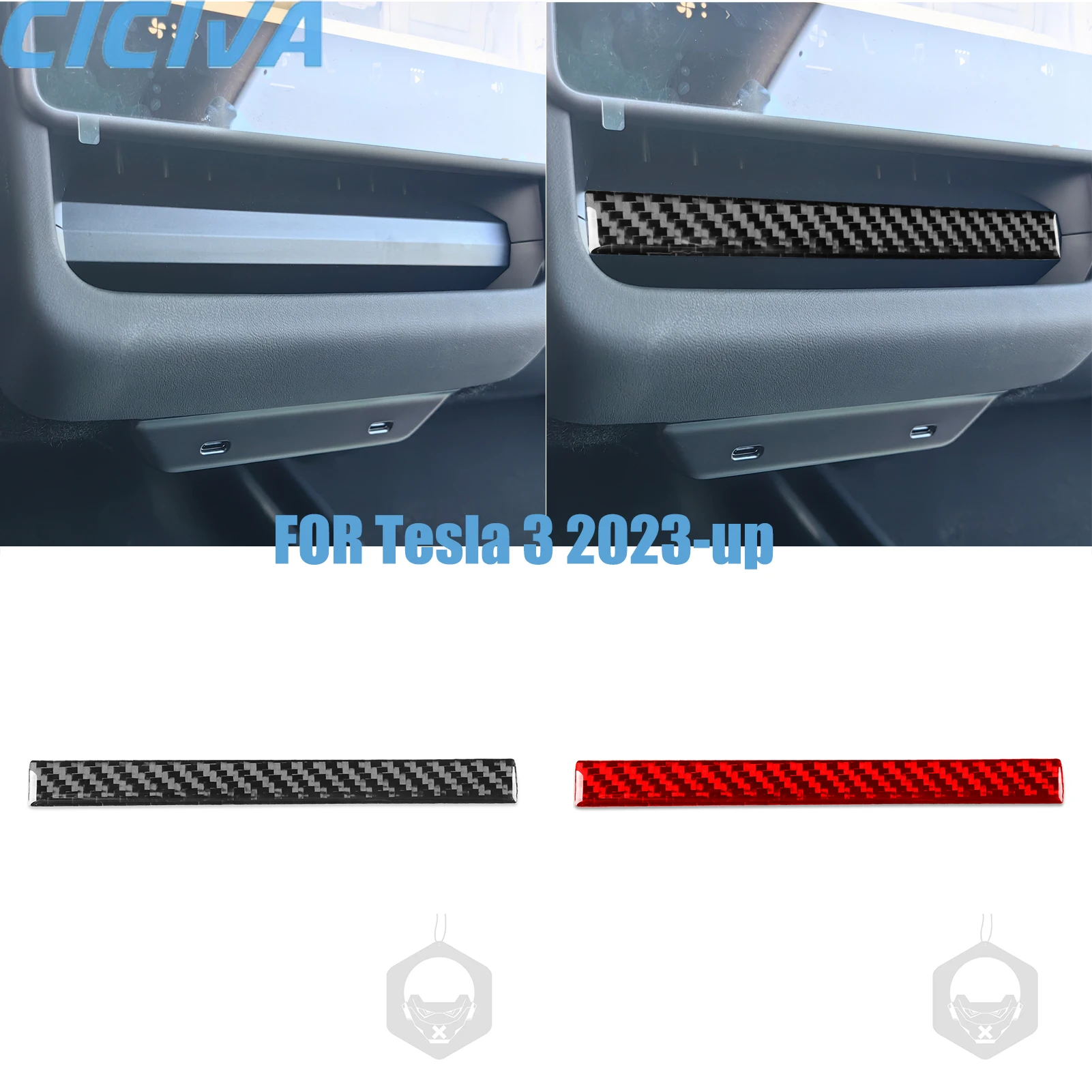 

For Tesla 3 2023-up Rear air outlet frame Decorative Real Carbon Fiber Stickers Car Interior Accessories
