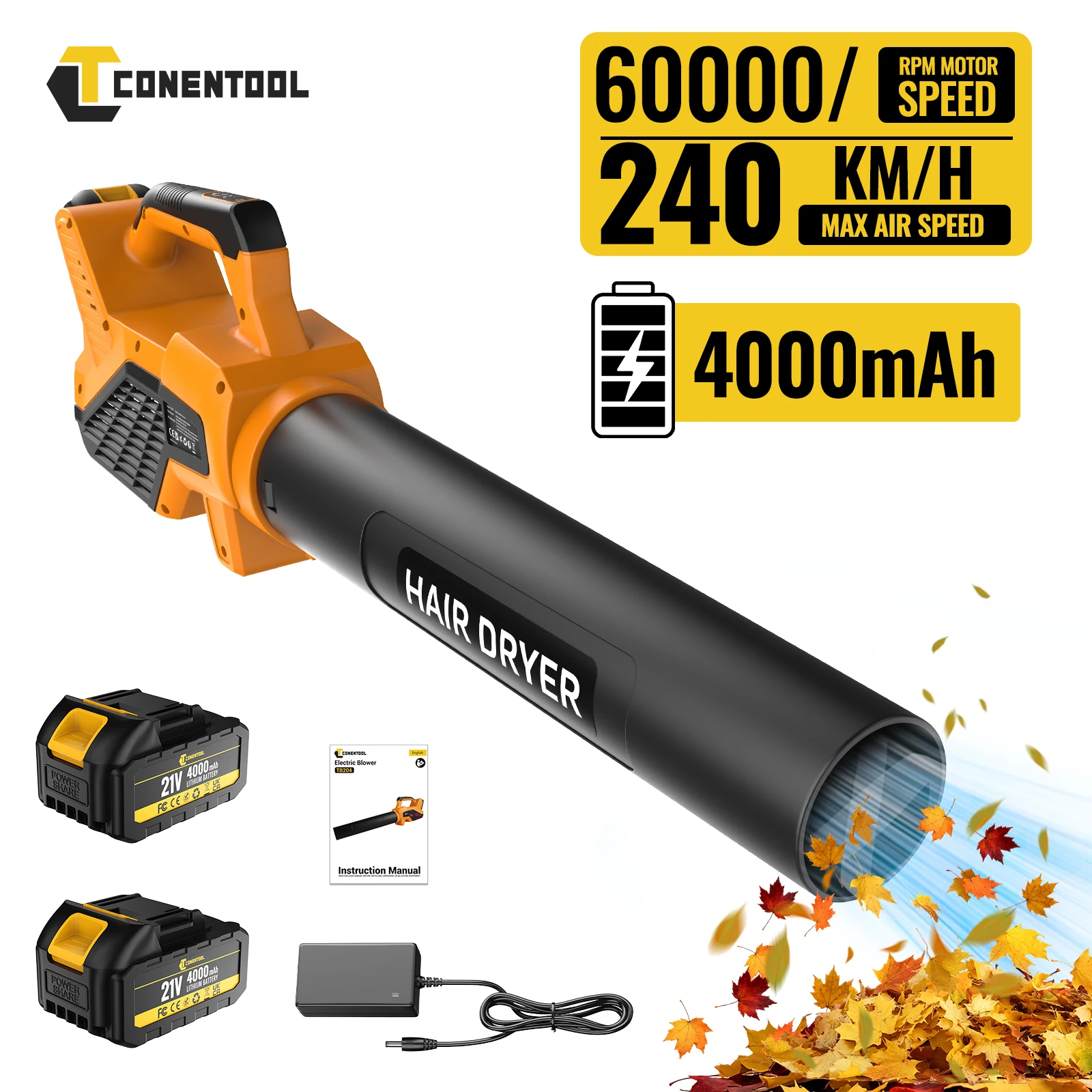 CONENTOOL 21V Senza Spazzole Cordless Foglie Ventilatore 655CFM Condotto D'aria Lungo Spazzaneve Collettore di Polveri Spazzatrice per Makita 18V Batteria Spille