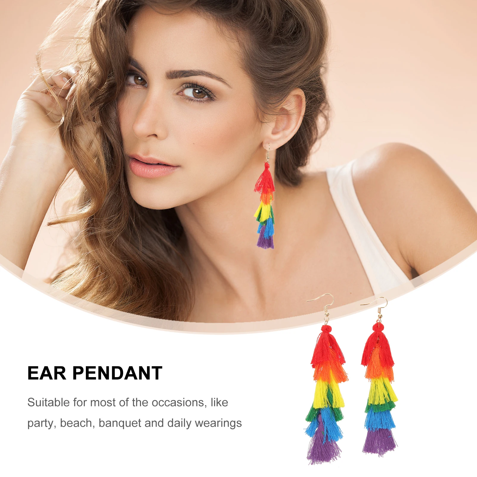 

1 Pair Rainbow Tassel Drop Dangle Earrings For Women Elegant Party Prom Gift Fashion Statement Costume Jewelry