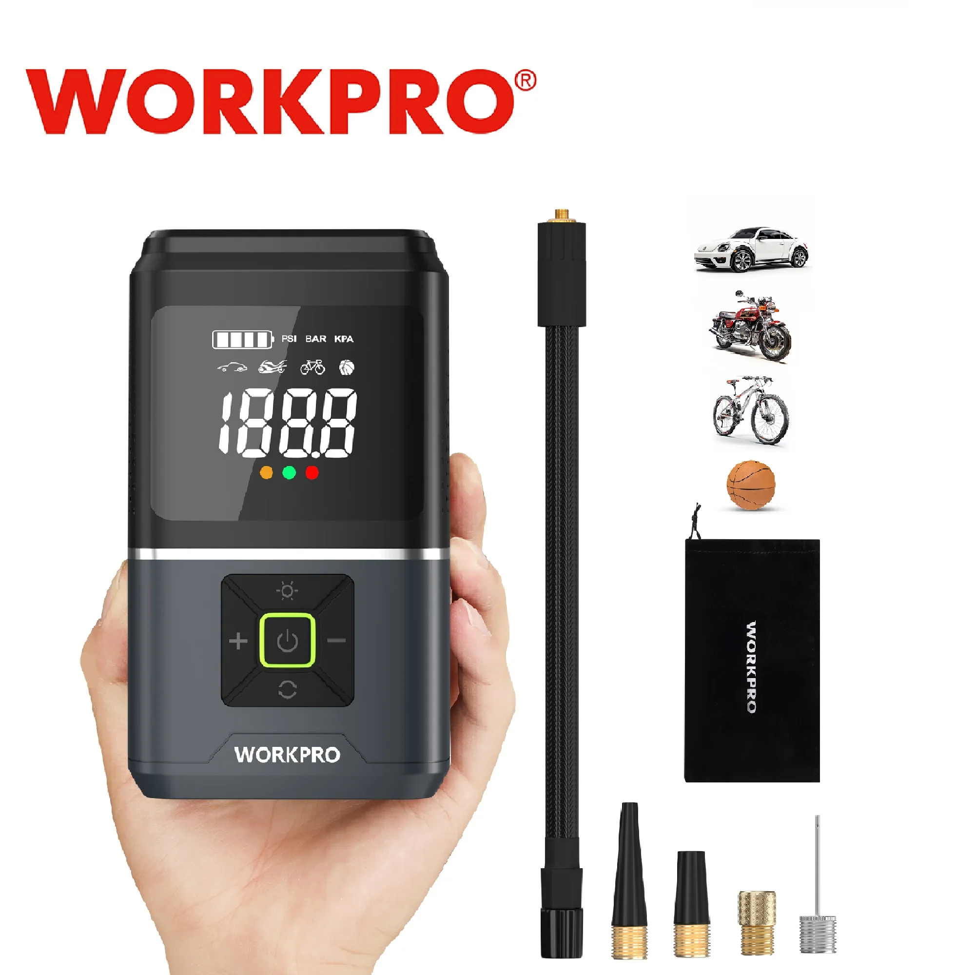 WORKPRO 7.2V Tire Inflator 150PSI Portable Air Compressor for Motorcycle Bicycle Boat AUTO Tyre Balls with LCD Digital Display