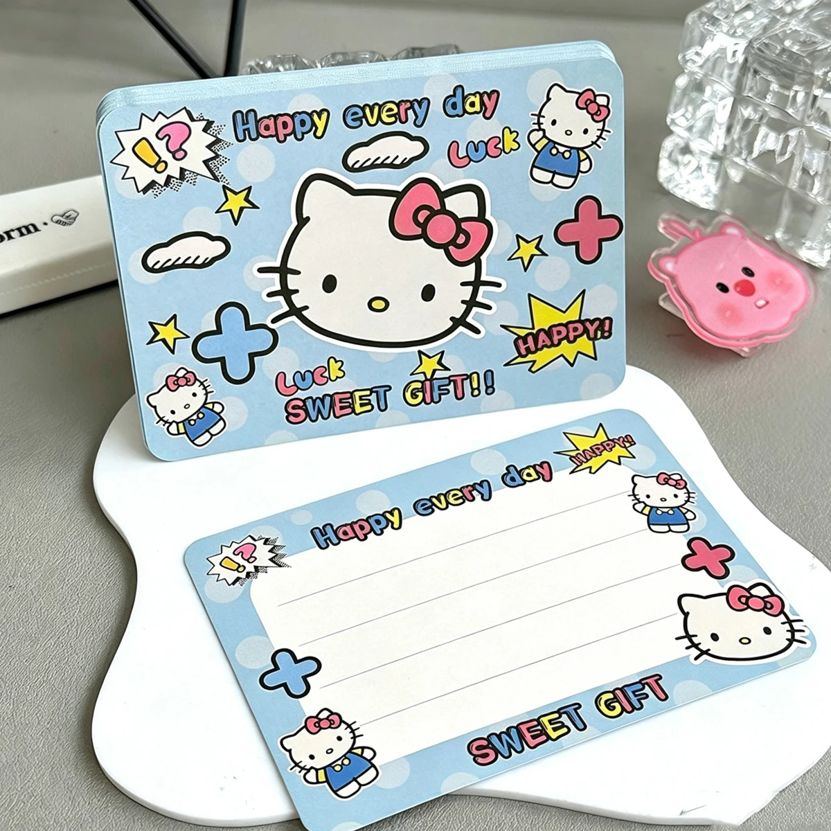 Hello Kitty Greeting Cards Cute Cartoon Message Note Cards Gift Thank You Cards for Birthday Party Gift Decor, 20Pcs/Pack
