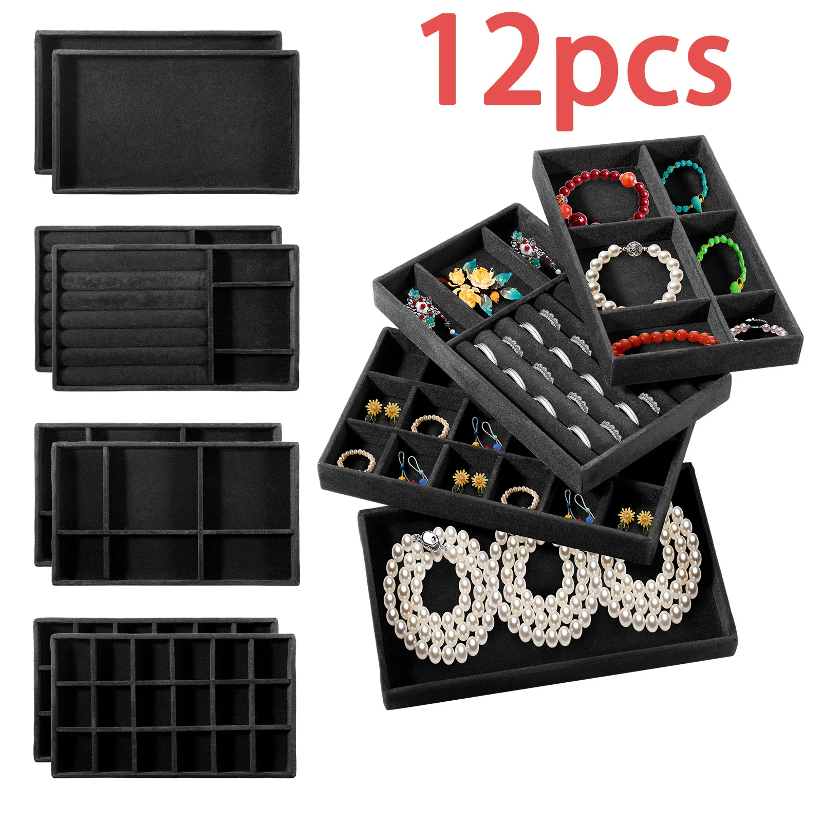 

12Pcs Jewelry Display Tray Necklace Ring Earrings Box Classification Storage Box Stackable Jewelry Boxes Organizator Trays