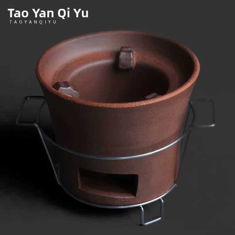 Retro Thick Earthenware Charcoal Furnace Chinese Style Tea Ceremony Ring Fire Single Stove Wood Charcoal Water Boiling Tea Maker