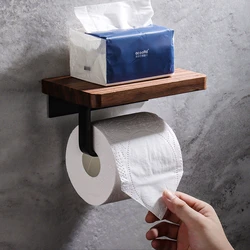 Creative solid wood paper towel rack Punch free wooden toilet paper holder Toilet rack Black walnut Toilet roll holder rack