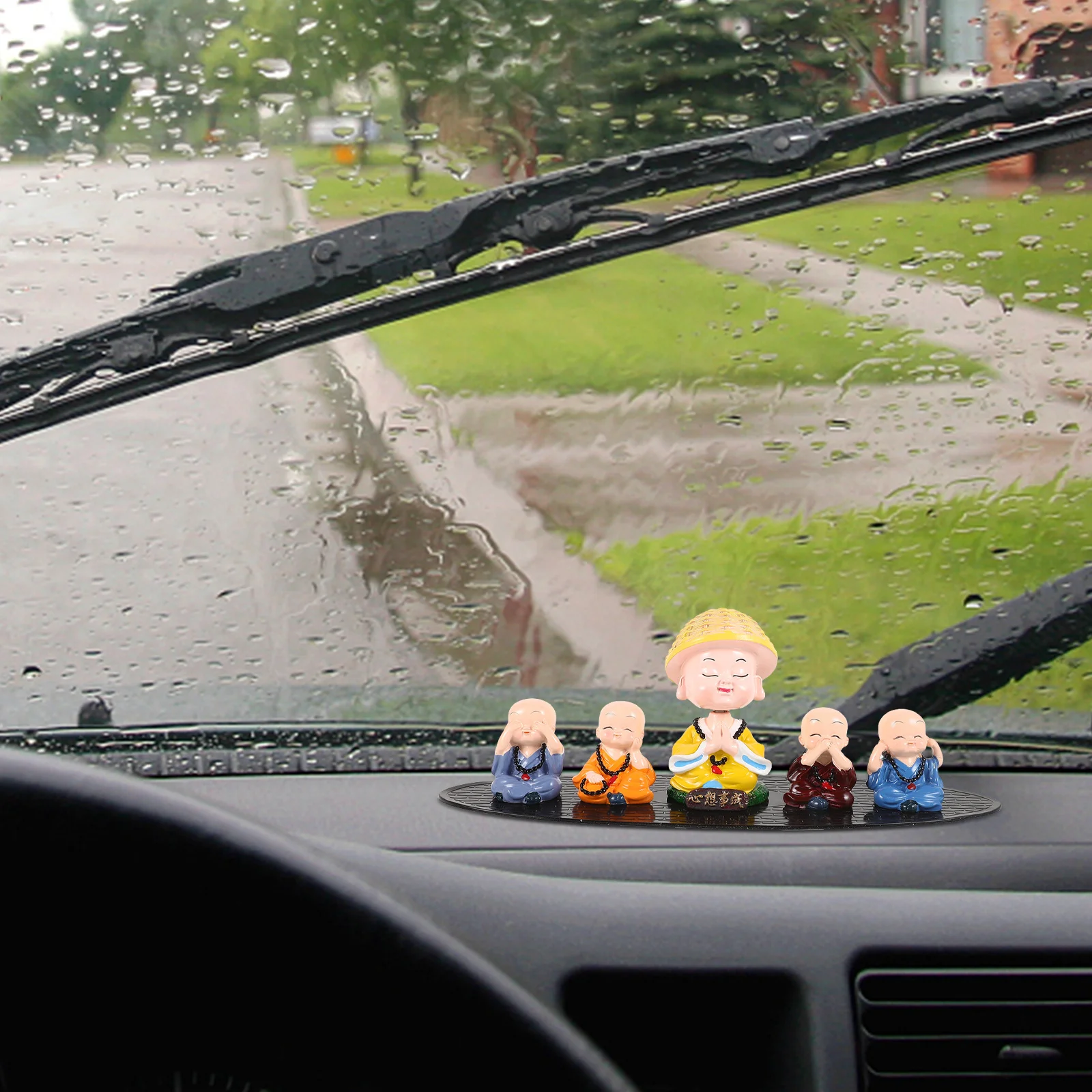 

5Pcs Bobble Head Creative Car Dashboard Ornament Shaking Head Buddha Statue Good Luck Feng Shui Decoration