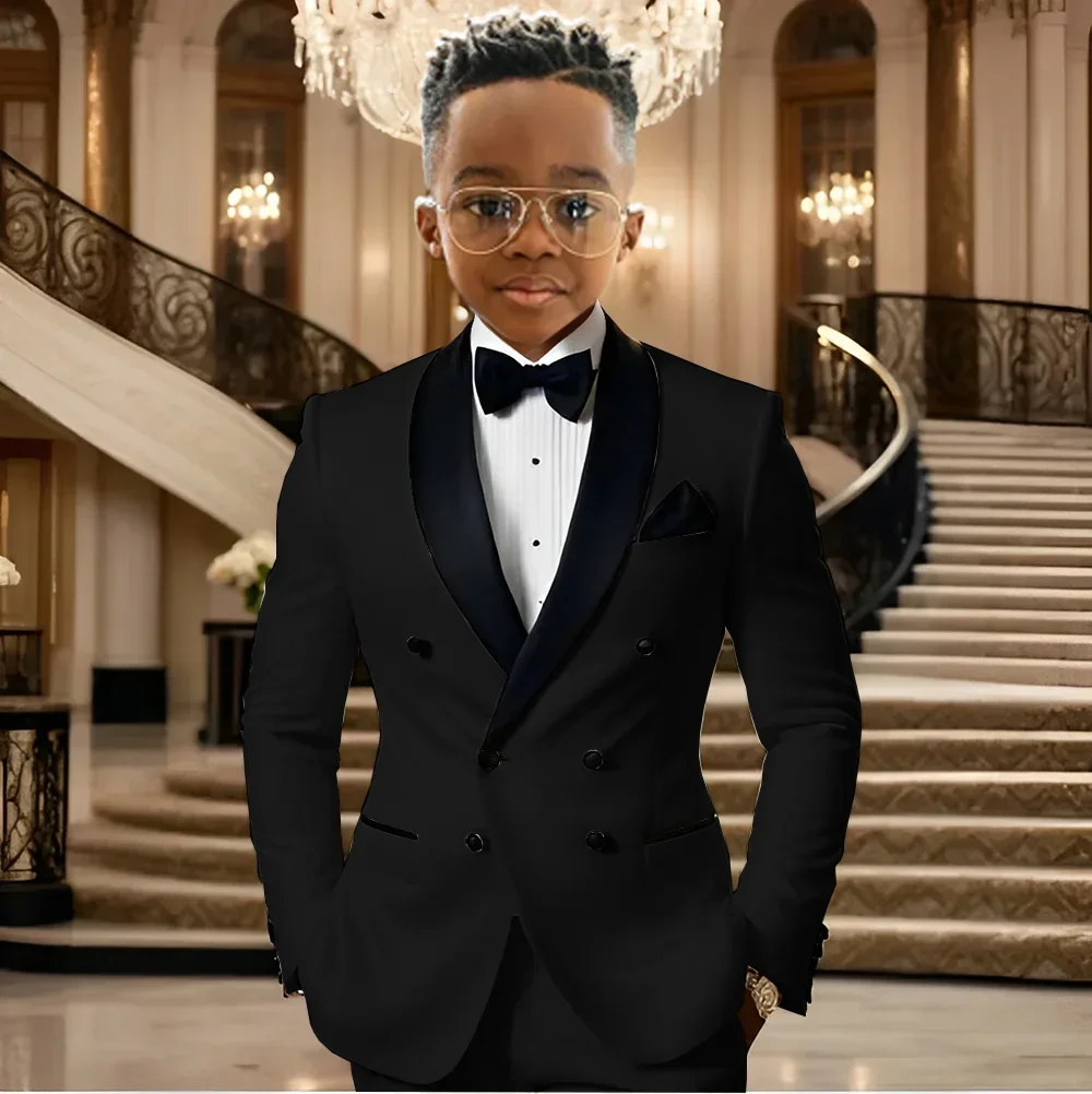 

Boy Suits Double Breasted for Wedding Tuxedos with Black Shawl Lapel Mint Kids Wear Two Pieces Slim Flit Prom Party Blazer
