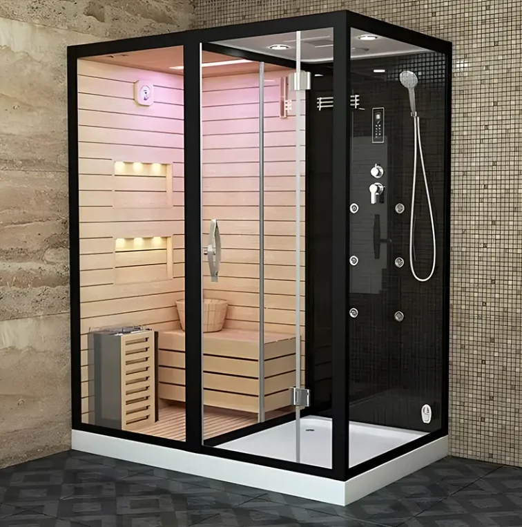 Red Cedar Sauna Room, Solid Wood Steam Shower and Infrared Sauna Combo, 1800x1200x1900mm, Custom Size Premium Home Spa