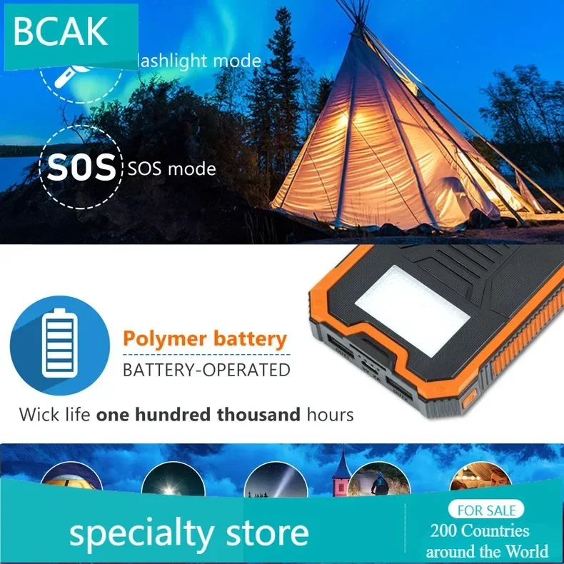 Solar Universal Power Bank  Large Capacity Ultra-thin Waterproof Outdoor Emergency LED Light Solar BCAK Mobile Power Supply