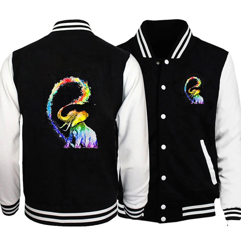 Baseball Jacket for Women Retro Loose Coats Jackets Dream Without Fear Love Without Limits Rainbow Baby Elephant Fashion Jackets