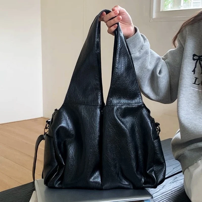 

Американская винтажная сумка-тоут из вощеной кожи большой вместимости, женская роскошная черная универсальная сумка через плечо, женская сумка для поездок на работу, кроссбоди