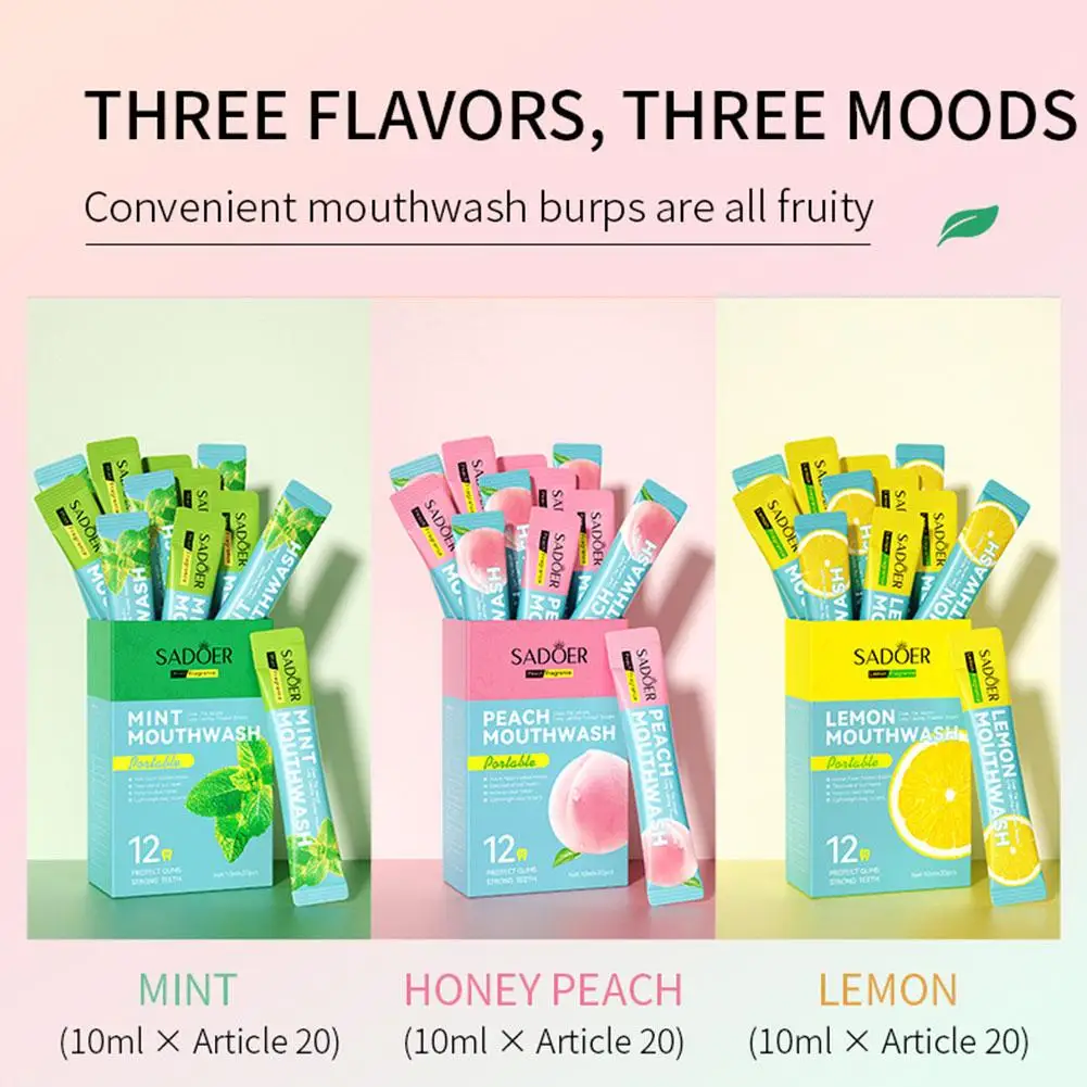 SADOER Refreshing Mouthwash Sachets 20 Packs/Box Sweet Breath Portable Oral Care Non Irritating Oral Health Travel Home Use