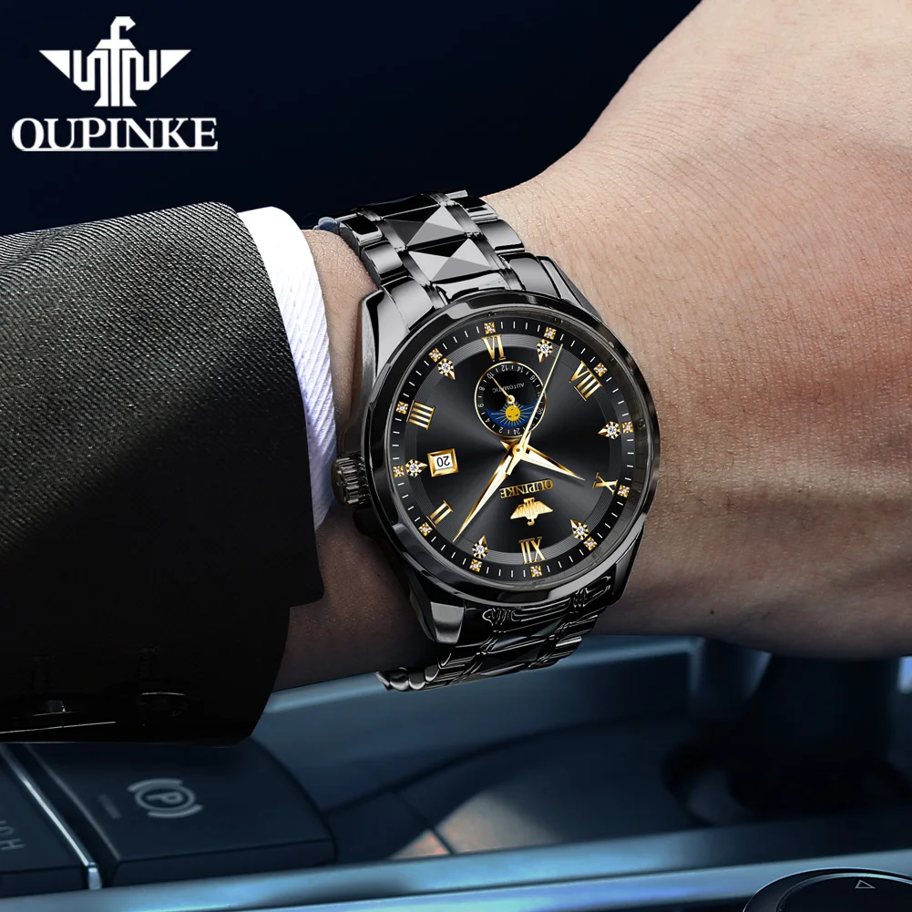 OUPINKE Nuovo 3265 Orologio meccanico da uomo Fashion Business All Automatic Watch Orologio da uomo con specchio in zaffiro HD con fasi lunari impermeabili