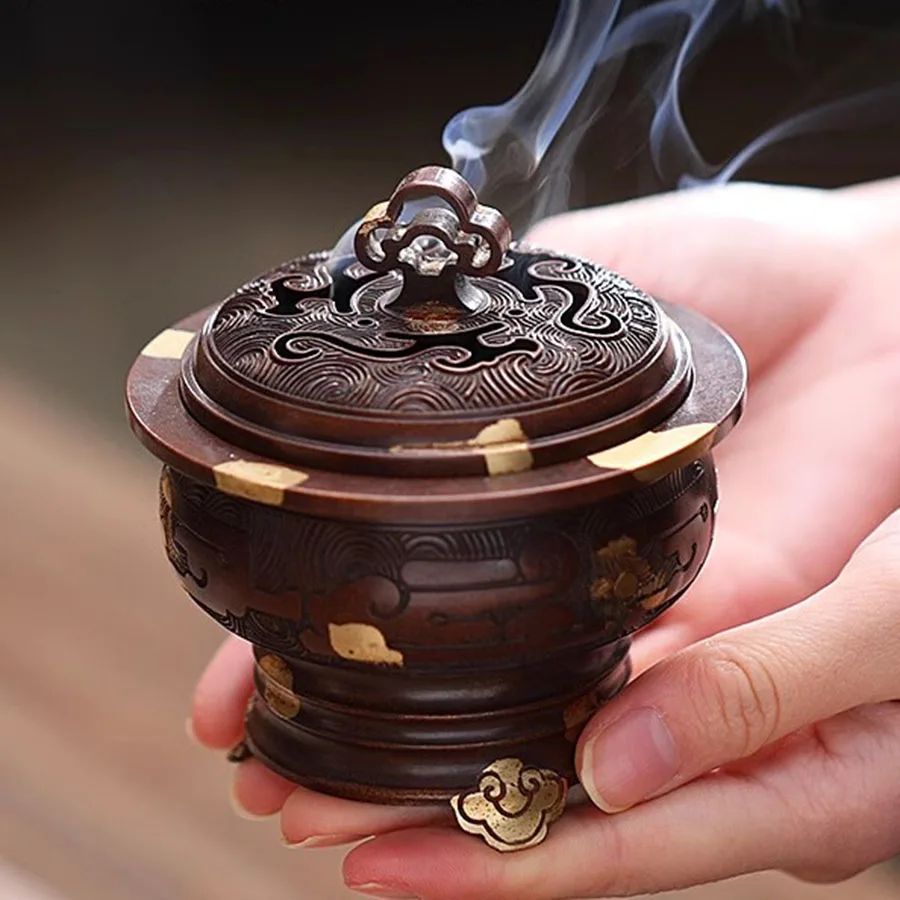 Decoration Incense Burner Ornament Vintage Copper Incense Burner Oriental Chinese Mini Traditional Portable Encensoir Home Decor