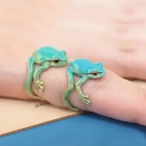 Fashion Green Frog Anillos abiertos para mujeres Metal Metal lindo animal anillo de dedos ajustable joyería de fiesta regalos para mujeres 10 mejores joyas de rana de ventas - №6