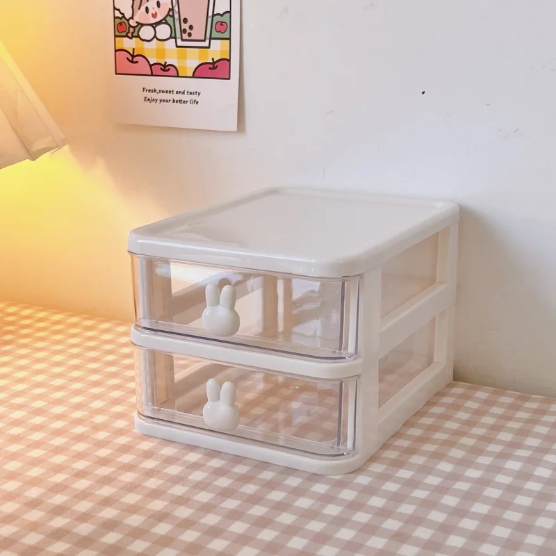 Rabbit Kawaii Desktop Organizer Drawer Pink/White Washi/Paper/Pencil/Sticker/Marker Cute Desk Storage Box Pen Holder Stationery