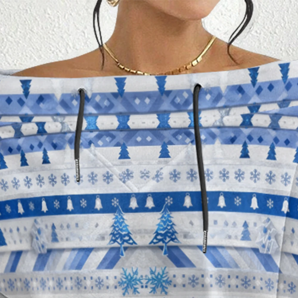 سويت شيرت نسائي بدون أكتاف لحفلات عيد الميلاد مع حاشية برباط، بلوفر كاواي منقوش للعطلات لهدايا عيد الميلاد #5