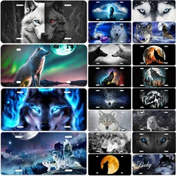 Vintage Wolves Moonlit Night State License Plates for Decoration Tin Signs Vintage Tags Metal Automotive Signs For Car Front