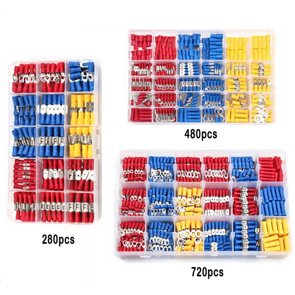 280/480/720PCS Boxed Insulated Wire Connectors Assortment Kit Cold Press Crimp Terminals Set for Automotive Wiring Electrical Re