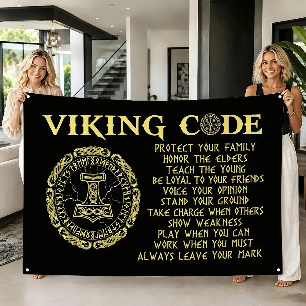 Vintage Viking Code Flags Tapestry Creative Pattern Photo Living Room Wall Art Party Outdoor Decor