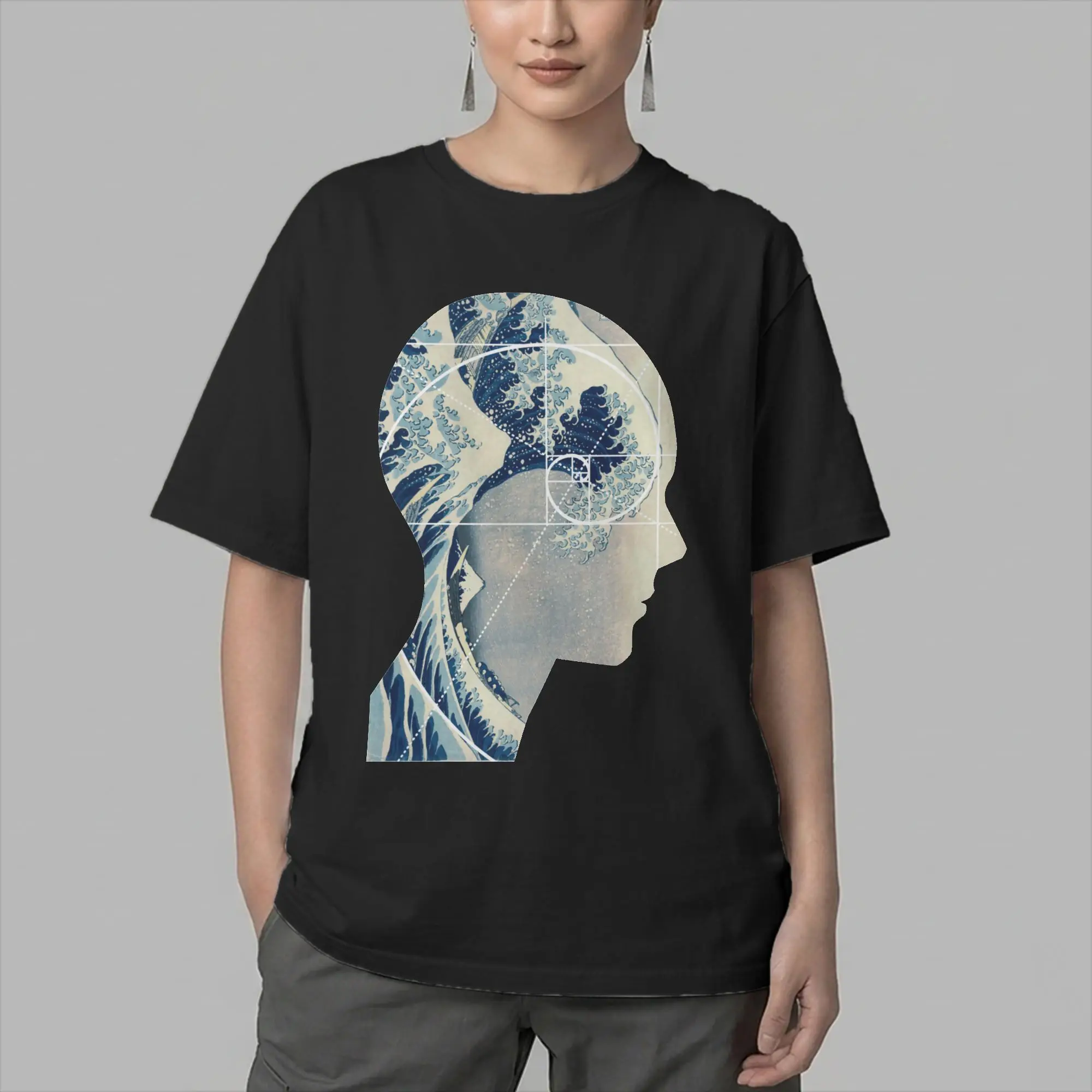Great Wave Hokusai Meets Fibonacci in My Head T Shirt for Men Vintage T-Shirt O Neck Math Vertical Tee Shirt Short Sleeve Tops