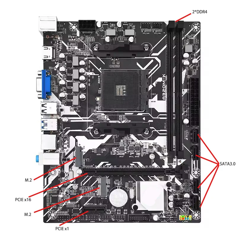 Vendas quentes amd para ryzen a320 chipset am4 desktop gaming placa-mãe hd vga cmos ddr4 memória sata interface de disco rígido único novo