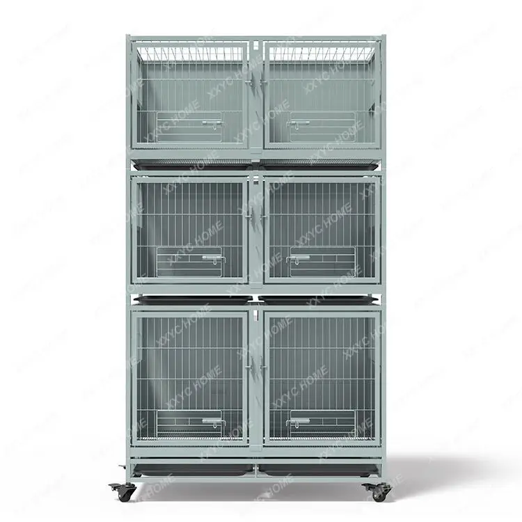 TT2024 Hot Selling Pet Shop Tempered Glass Wall Stackable Dog 3 Layers Breathable Puppy Breeding Pet Cages
