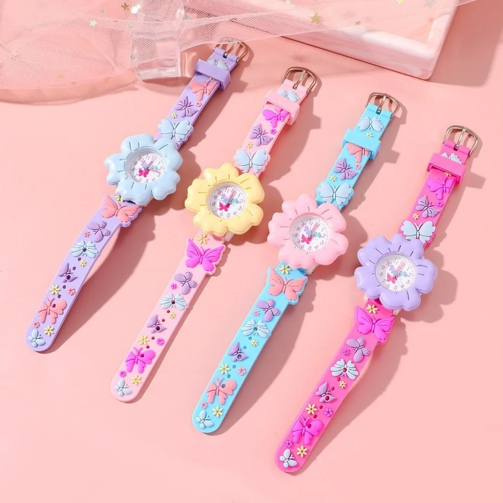 Fashion Colorful Kids Flower Watch 3D Design Cartoon Children's Gift Watch Silicone Strap Butterfly Watch for Children