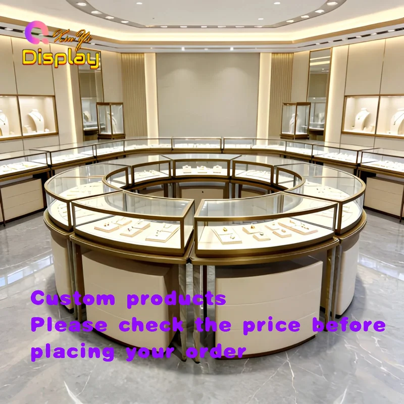 custom.Curved Glass Modern Jewelry Showcase LED Lighting Lockable Design Eco-Friendly Heavy Duty Construction Customizable ODM O