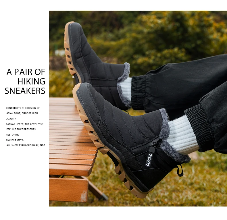 Winterstiefel für Damen und Herren, mit dickem Fleece-Futter, warm, knöchelhoch, mit seitlichem Reißverschluss, rutschfest, wasserdicht, für den Außenbereich, Winterschuhe. – Detail 3