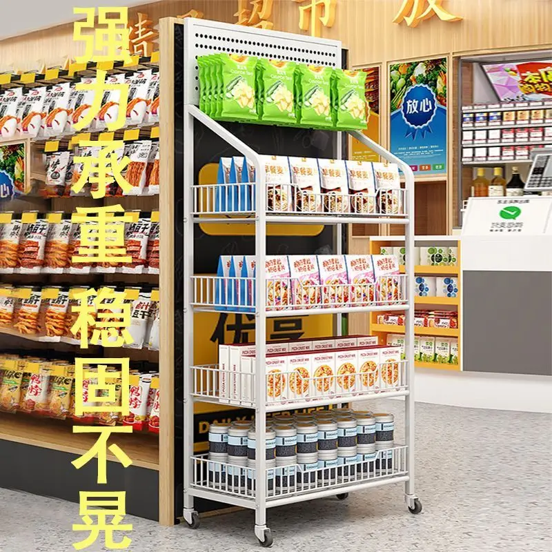 Supermarket convenience store snack shelves, commissary beverage and food mobile display shelves