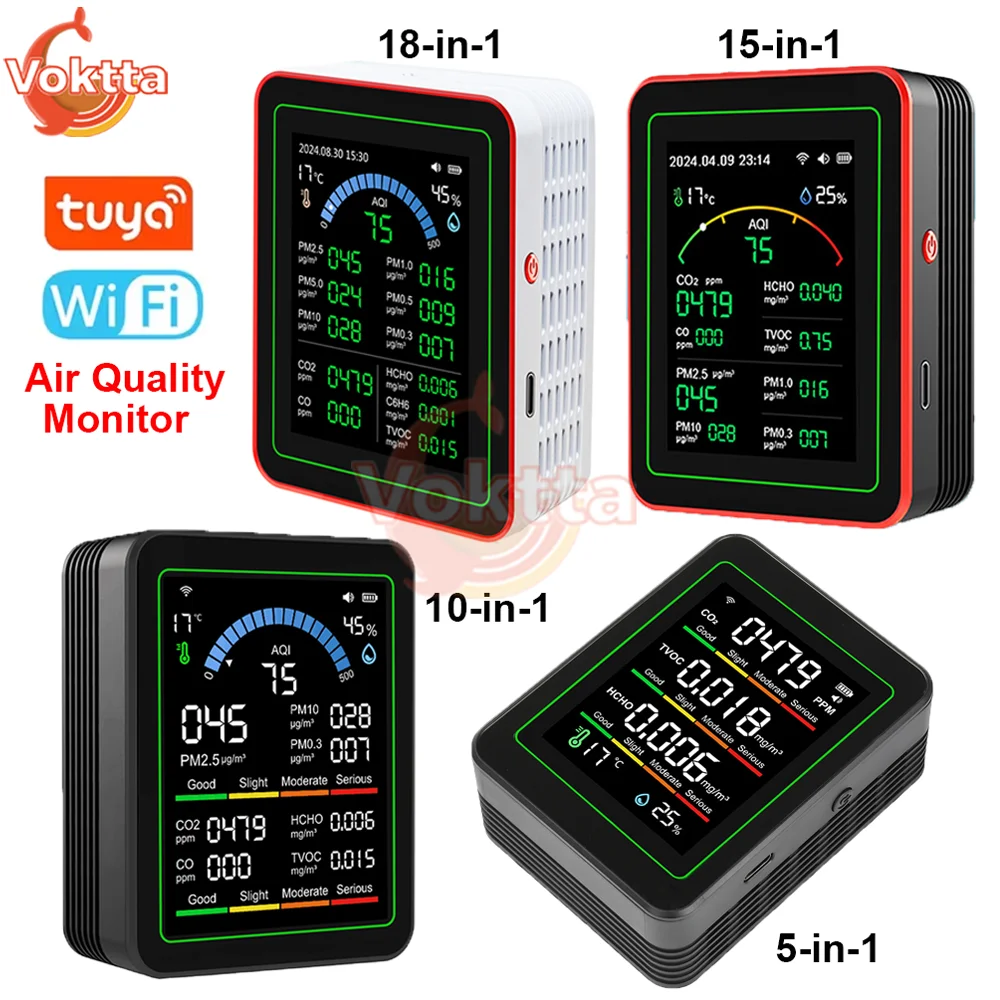 

Tuya WiFi Multi-functional Smart Air Quality Monitor CO2 CO Tester TVOC HCHO PM Formaldehyde Detector Temperature Humidity Meter