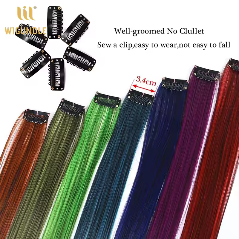 22Inch Synthetic Long Straight Clip In Hair Extensions High Temperature Hairpieces Rainbow Colors Hair Accessories for Women - Image 2