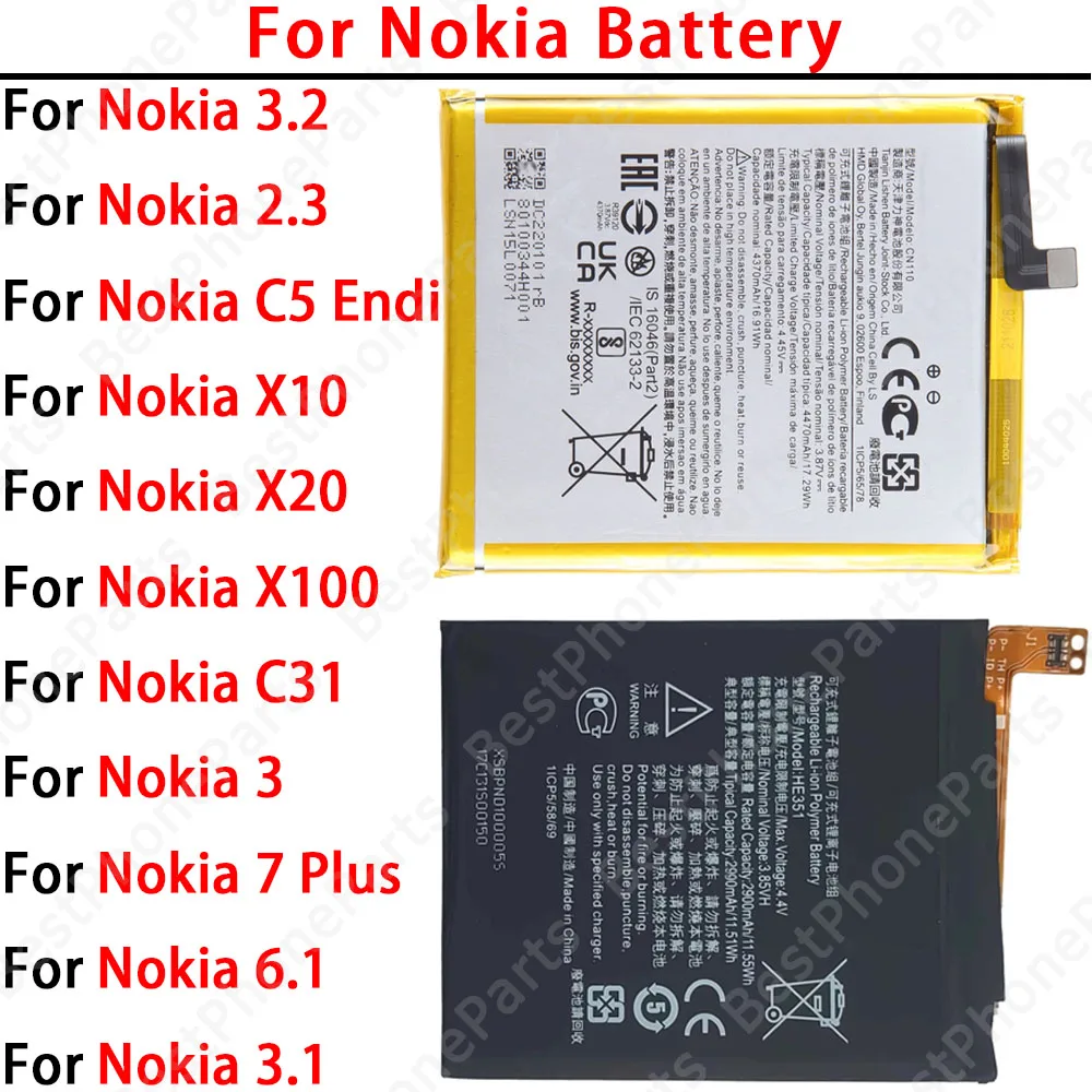 Phone Battery For Nokia 3 3.1 3.2 2.3 6.1 C5 Endi X10 X20 X100 C31 7 Plus WT240 CN110 CN550 HE330 HE346 HE345 HE351