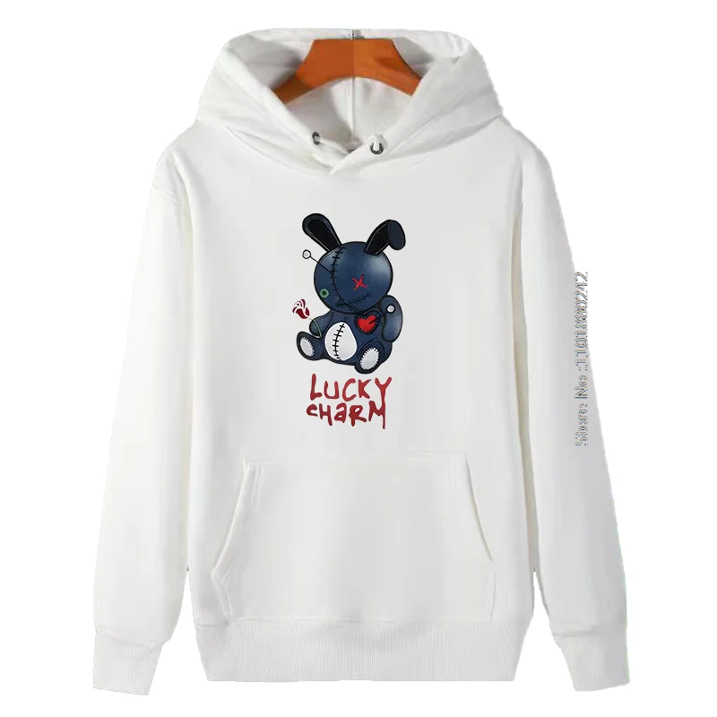 

Bkys White Denim Lucky Charm Patchwork Hooded Shirt Fashion Thick Sweater Hoodie Suitable For All Ages Men's Winter Clothes