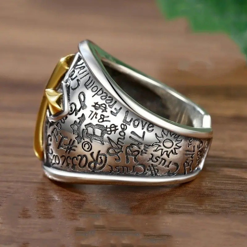Vintage Carved Graffiti Cross Open Ring Punk Domineering Adjustable Band, Unisex Retro Finger Ring, Exquisite Craft Gift Jewelry