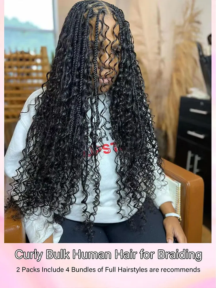 Human Braiding Hair For Boho Braids  Deep Wave Bulk Human Hair Extensions For Braiding No Weft Deep Curly Bulk Wet and Wavy
