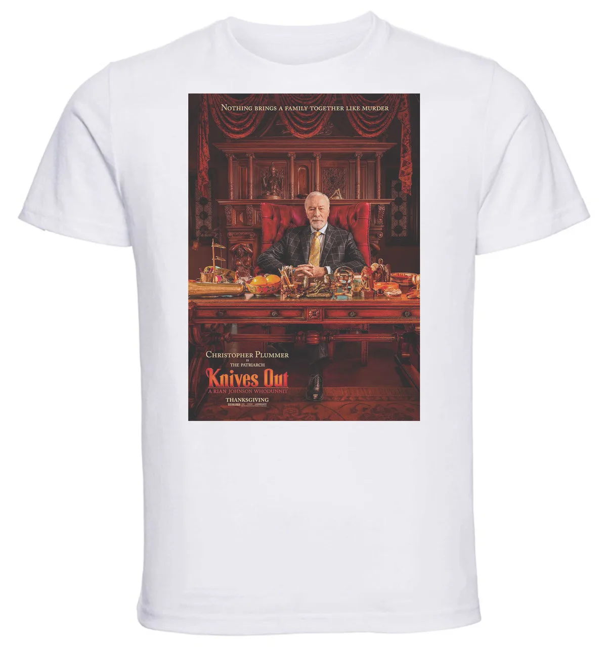 T-Shirt Unisex White Playbill Film Knives Out Christopher Plummer